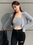 Two-Piece Camisole Knitted Vest with Long Sleeve Cropped Cardigan